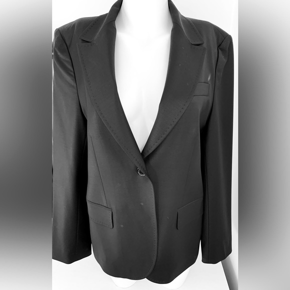 Elegant classic shiny black 87% fine wool blazer jacket double collar Eur44 US12 - Picture 1 of 15